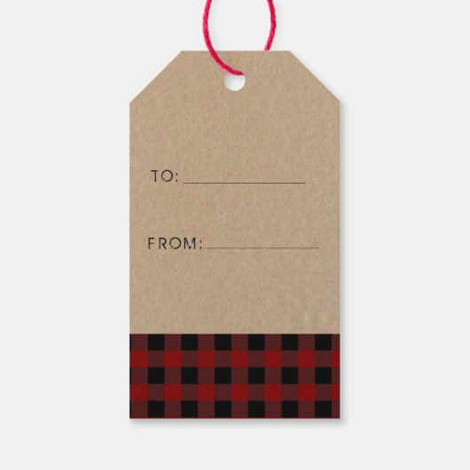 Rode cheque plaid Rustieke foto Kerstmis Cadeaulabel (Achterkant)