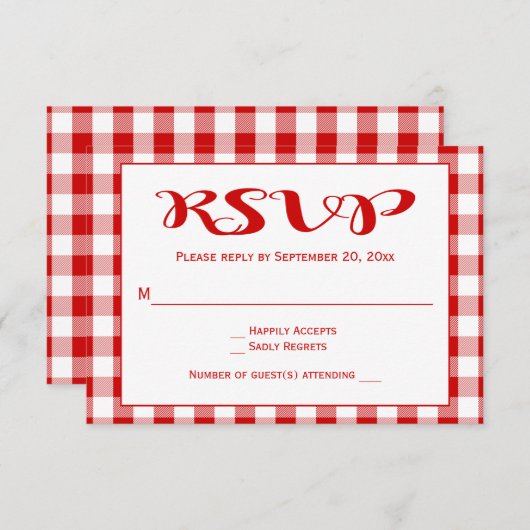 Rode cheques RSVP bruiloft, partij Gingham Plaid (Voorkant / Achterkant)