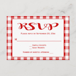 Rode cheques RSVP bruiloft, partij Gingham Plaid Kaartje