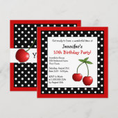 Rode Cherries Birthday Black & White Polka Dots Kaart (Voorkant / Achterkant)