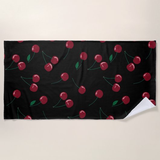 Rode Cherry Black Beach Handdoek (Voorkant)