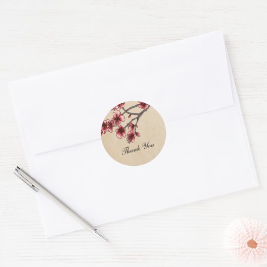Rode  Cherry Blossom Dank je Stickers (Envelop)