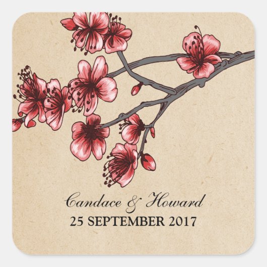 Rode  Cherry Blossom Wedding Stickers (Voorkant)