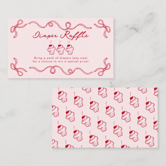 Rode Cherry Cupcake Roze Meisje Baby shower Informatiekaartje (Voorkant / Achterkant)