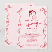 Rode Cherry Cupcake Roze Meisje Baby shower Kaart (Voorkant / Achterkant)