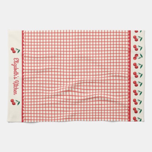  Rode Cherry Gingham Patroon Keuken Theedoek (Horizontaal)