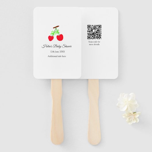 rode Cherry groene boog naam datum toevoegen baby  Handwaaier (Voorkant en achterkant)