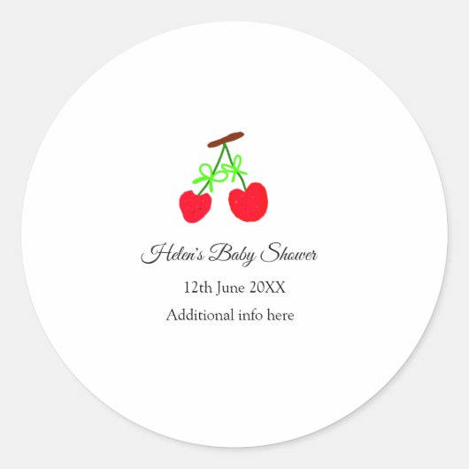 rode Cherry groene boog naam datum toevoegen baby  Ronde Sticker (Voorkant)