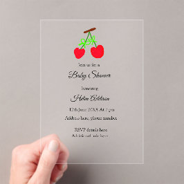 rode Cherry groene boog toevoegen QR baby shower Acryl Uitnodigingen