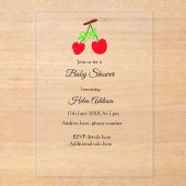 rode Cherry groene boog toevoegen QR baby shower Acryl Uitnodigingen (Voorkant)