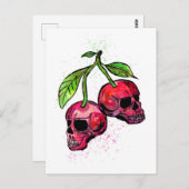 Rode Cherry Skulls Briefkaart (Voorkant / Achterkant)