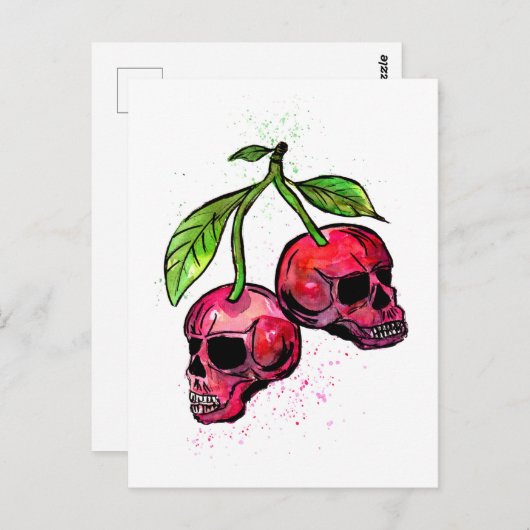 Rode Cherry Skulls Briefkaart (Voorkant / Achterkant)