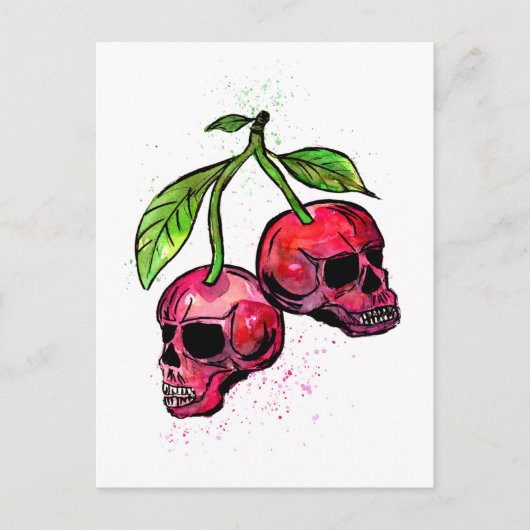 Rode Cherry Skulls Briefkaart (Voorkant)