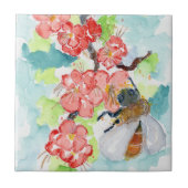 Rode Cherry Tree Blossom en bijen Tegeltje (Voorkant)