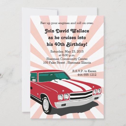Rode Chevelle Party Invitation Kaart (Voorkant)