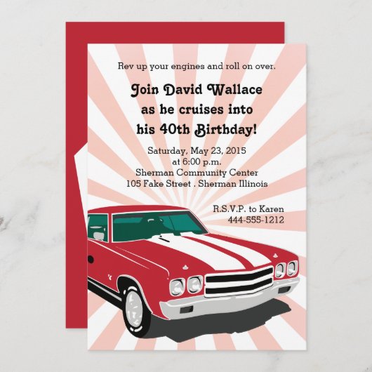 Rode Chevelle Party Invitation Kaart (Voorkant / Achterkant)