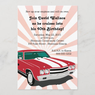 Rode Chevelle Party Invitation Kaart