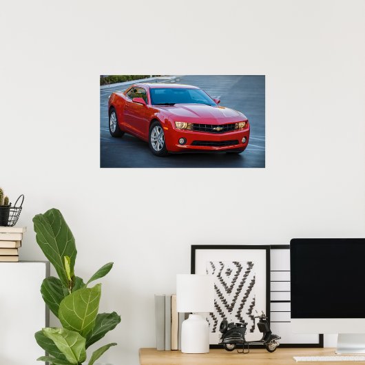 Rode Chevrolet Camaro 2013 Poster (Thuiskantoor)