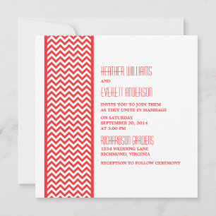 Rode Chevron Border Wedding Invite Kaart
