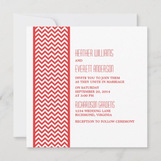 Rode Chevron Border Wedding Invite Kaart (Voorkant)