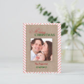 Rode Chevron en Burlap-kerstfotokaart Feestdagenkaart (Staand voorkant)