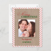 Rode Chevron en Burlap-kerstfotokaart Feestdagenkaart (Voorkant / Achterkant)