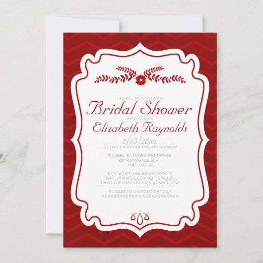 Rode Chevron Stripes Bridal Shower Invitations Kaart (Voorkant)
