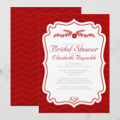 Rode Chevron Stripes Bridal Shower Invitations Kaart (Voorkant / Achterkant)