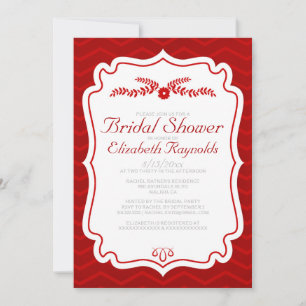 Rode Chevron Stripes Bridal Shower Invitations Kaart