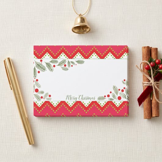 Rode Chevron Wintergroen Kerstnotitie Post-it® Notes