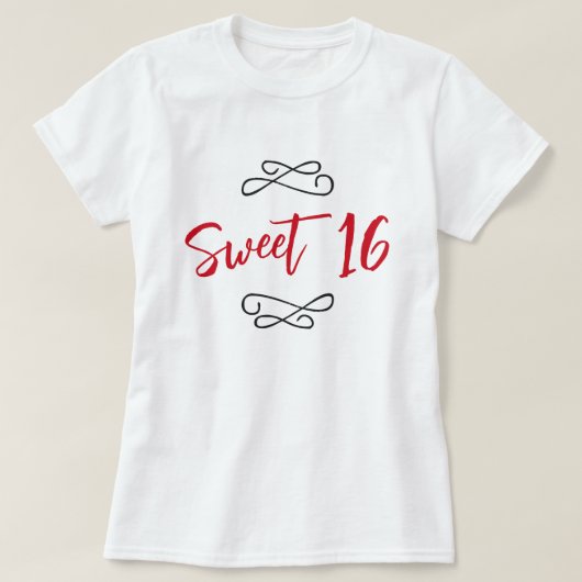 Rode Chic Doodle Modern Script Sweet 16 T-shirt (Design voorkant)