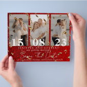 Rode chic glitters fotocollage save the date kaart (Hand)