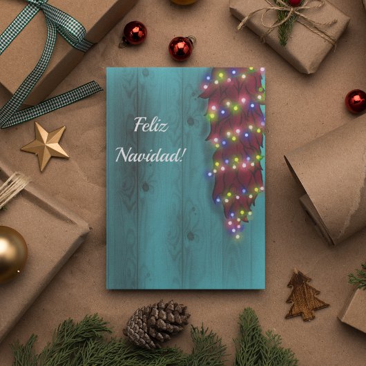 Rode Chile ristra op blauwe deur Kerstlichtjes Kaart