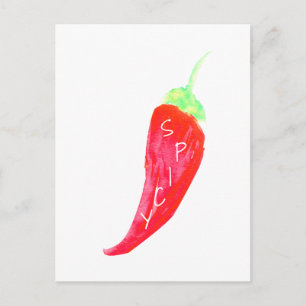 Rode Chili met de Hand Geschilderde Waterverf Pepe Briefkaart