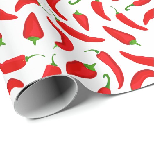 Rode Chili Pepper Patroon op Wit Cadeaupapier (Rol Hoek)