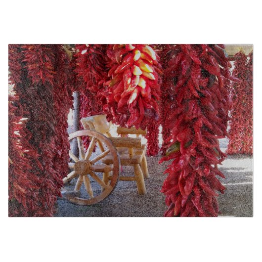 Rode Chili Pepper Ristra op glazen snijplaat Snijplank (Voorkant)