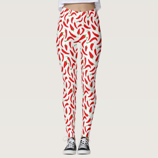 Rode Chili Peppers op Wit Leggings (Voorkant)