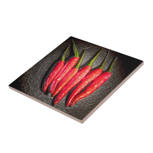 Rode Chili Peppers Tile/Trivet Tegeltje (Zijkant)