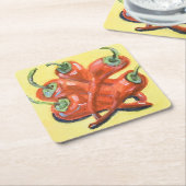 Rode Chilipepers Kartonnen Onderzetters (Schuin)
