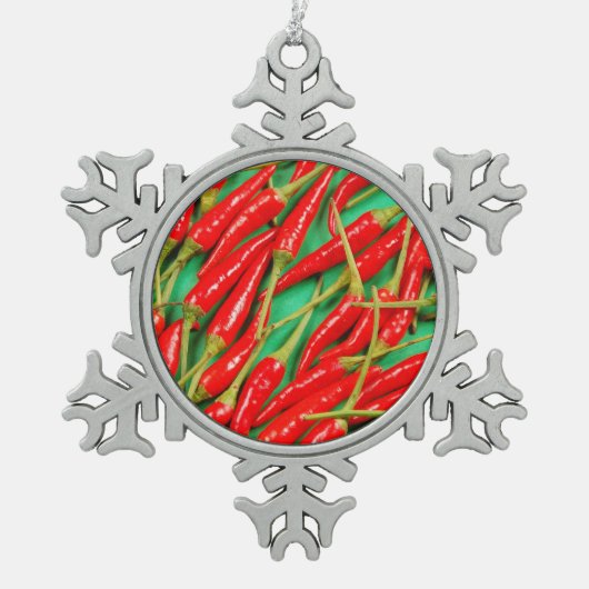 Rode chilipepers kerstversiering tin sneeuwvlok ornament (Voorkant)