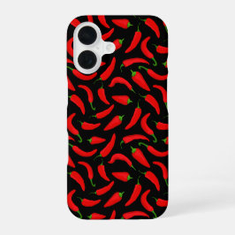 Rode Chilipepers op Zwart iPhone 16 Hoesje