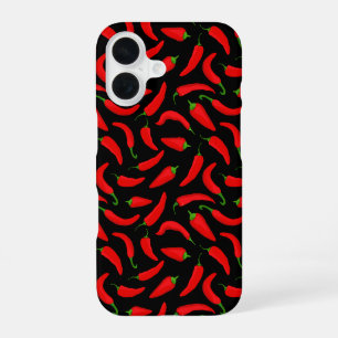 Rode Chilipepers op Zwart iPhone 16 Hoesje
