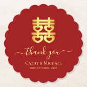 Rode  Chinese bruiloft bedankt Kartonnen Onderzetters (Voorkant)