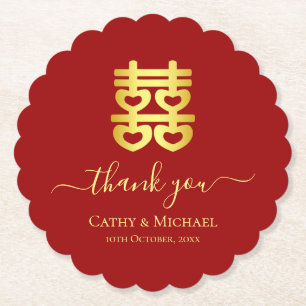 Rode  Chinese bruiloft bedankt Kartonnen Onderzetters