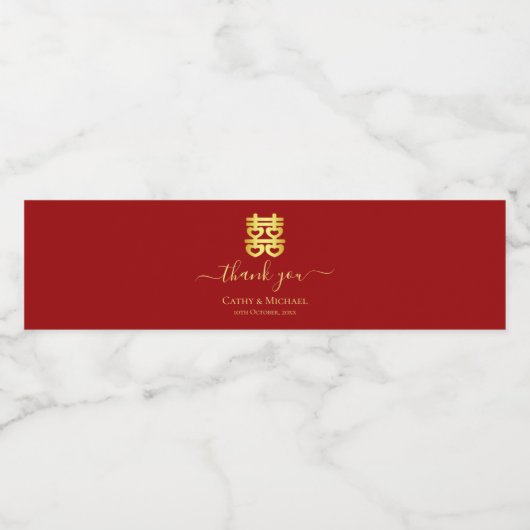 Rode  Chinese bruiloft bedankt Waterfles Etiket (Enkel label)