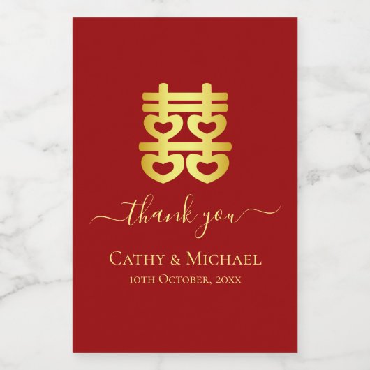 Rode  Chinese bruiloft bedankt Wijn Etiket (Enkel label)