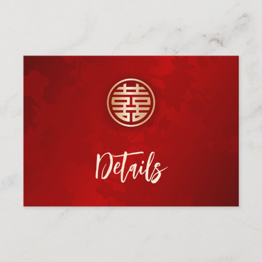 Rode Chinese bruiloft details Informatiekaartje (Voorkant)