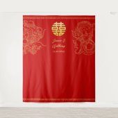 Rode Chinese bruiloft draak en feniks achtergrond Wandkleed (Voorkant)