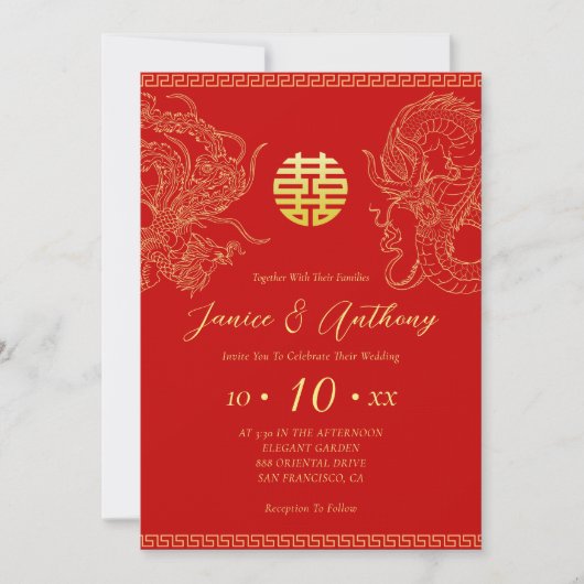 Rode Chinese bruiloft draak en feniks Kaart (Voorkant)