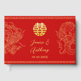 Rode Chinese bruiloft draak feniks receptie Gastenboek